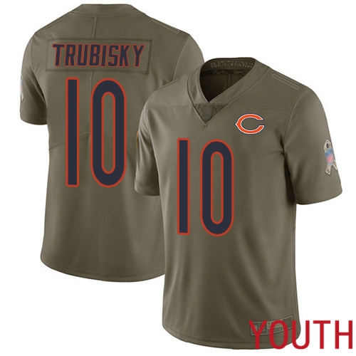 Chicago Bears Limited Olive Youth Mitchell Trubisky Jersey NFL Football #10 2017 Salute to Service->youth nfl jersey->Youth Jersey
